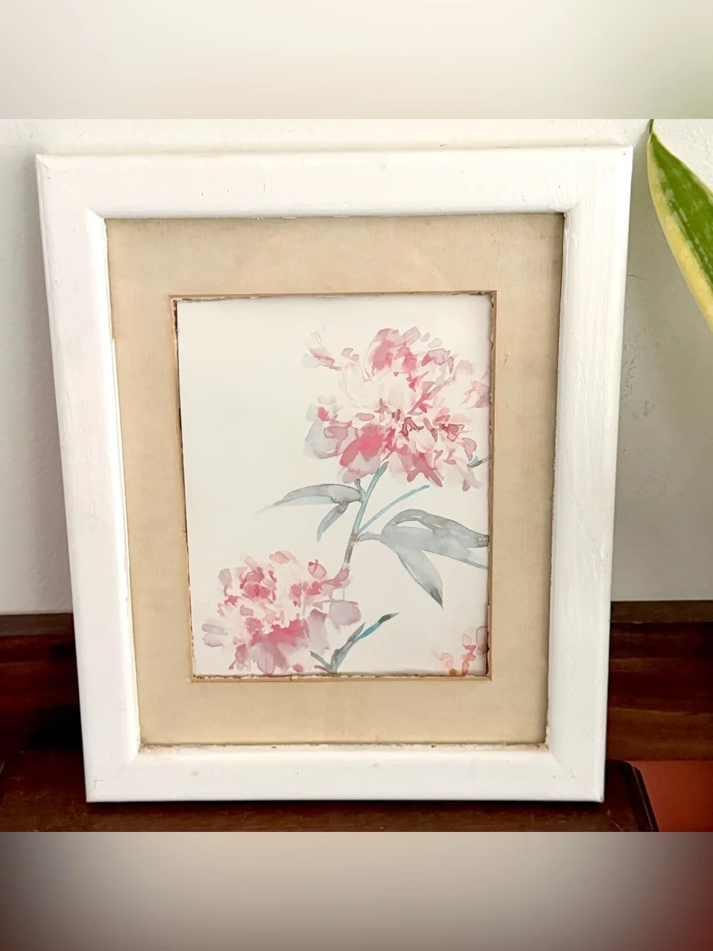 Soft Pastel Flower Painting Rustic Shabby Chic Vintage Watercolor White Framed